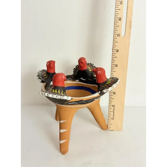 Multicolor Painted Turkey Tripod Copelero Cup Figurine Mexican Pottery - Picture 11 of 12